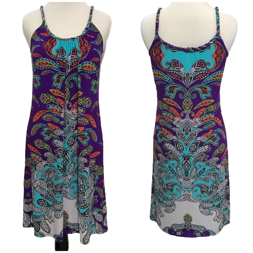 MSK Paisley Floral Braided Sleeveless Dress